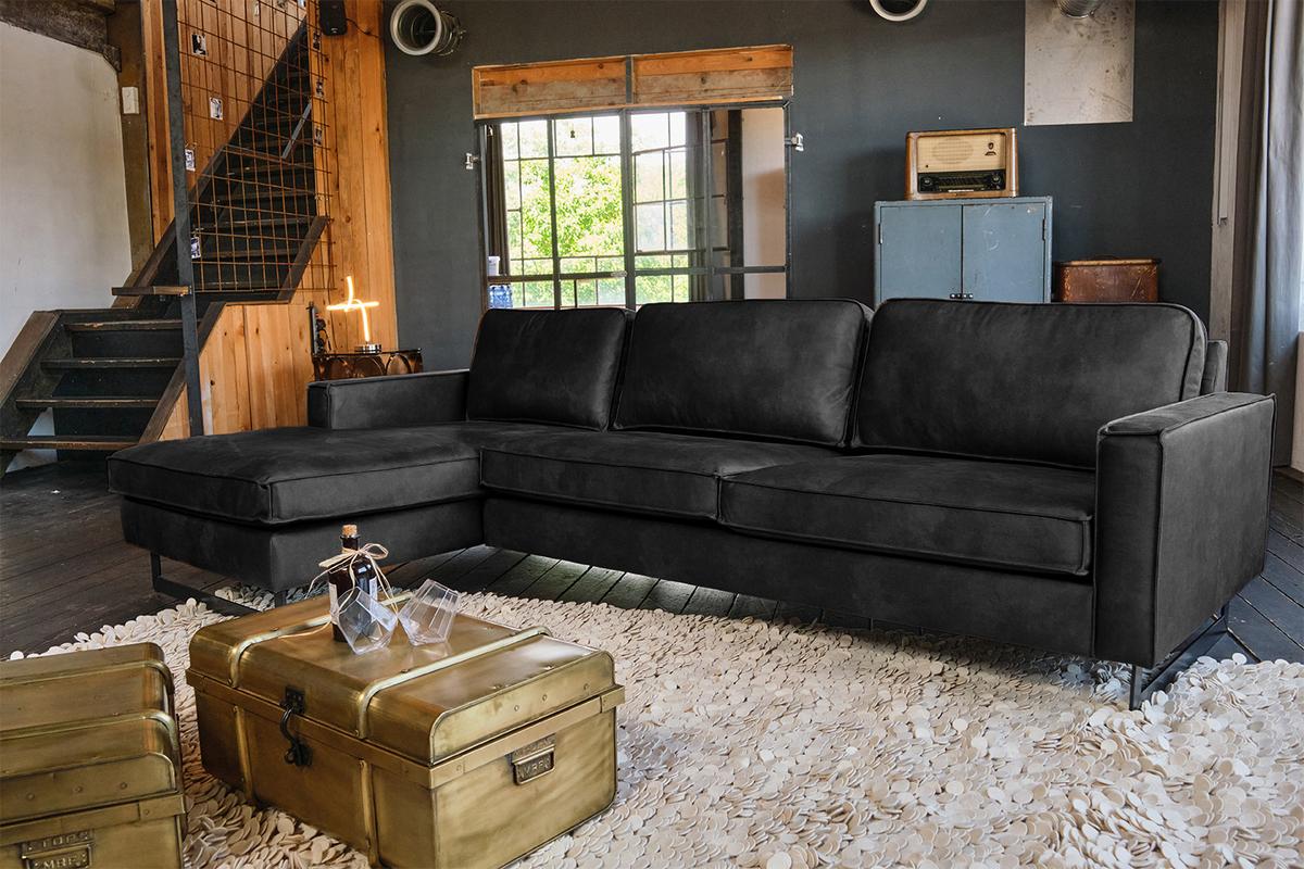 ECKSOFA VILNIUS Schwarz Lederfaserstoff - Schwarz, Leder/Metall (286/170cm) - KAWOLA