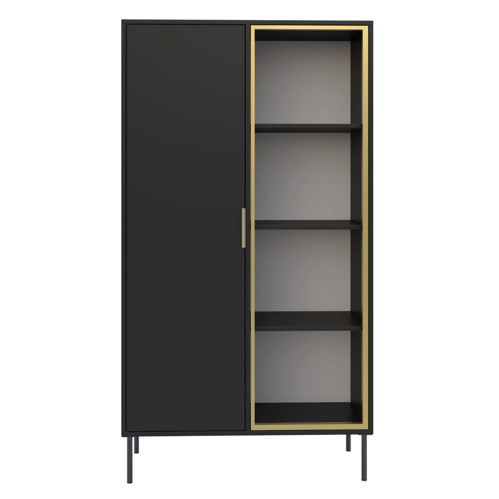 VITRINE Vena Schwarz 90 cm - Goldfarben/Schwarz, Holzwerkstoff/Kunststoff (90/160.2/40cm) - Selsey