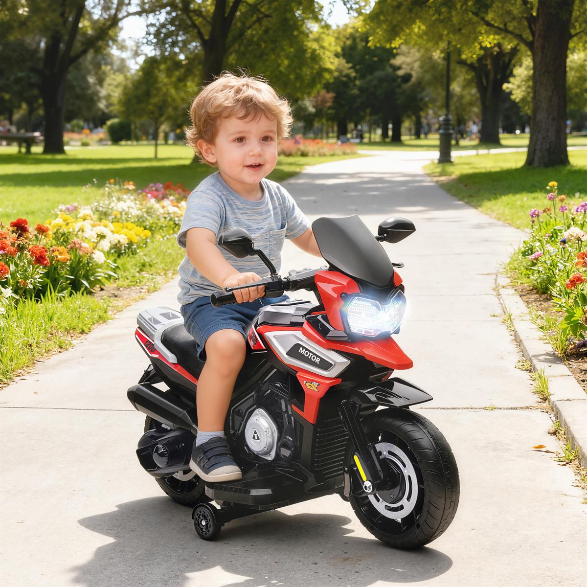 ELEKTRO-MOTORRAD mit 2 Hilfsrädern 6V, Rot - Rot, Kunststoff (85.5/44.5/56cm) - AIYAPLAY
