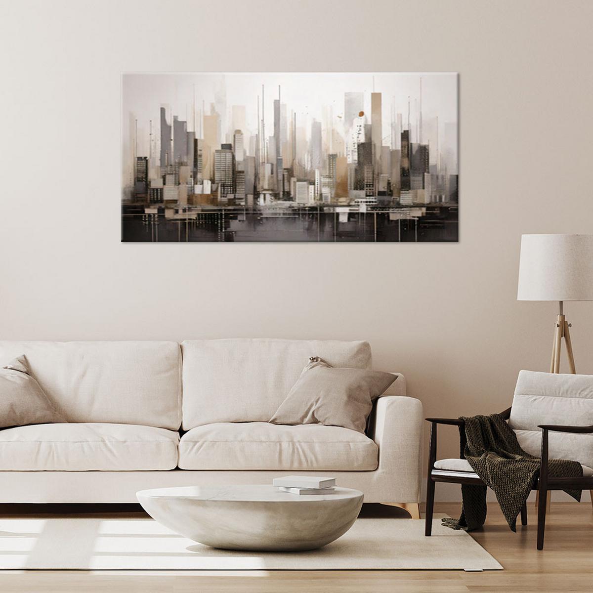 LEINWANDBILD Stadt Panorama Abstraktion 100x50cm - Beige, Textil (100/50cm) - Feeby
