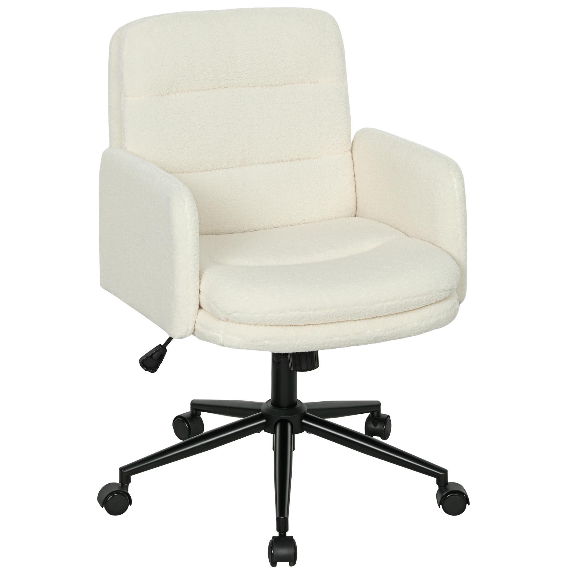 SCHREIBTISCHSTUHL höhenverstellbar Homeoffice Stuhl mit Bouclé-Optik, Cremeweiß - Creme/Schwarz, Textil/Metall (61.5/101/65cm) - HOMCOM