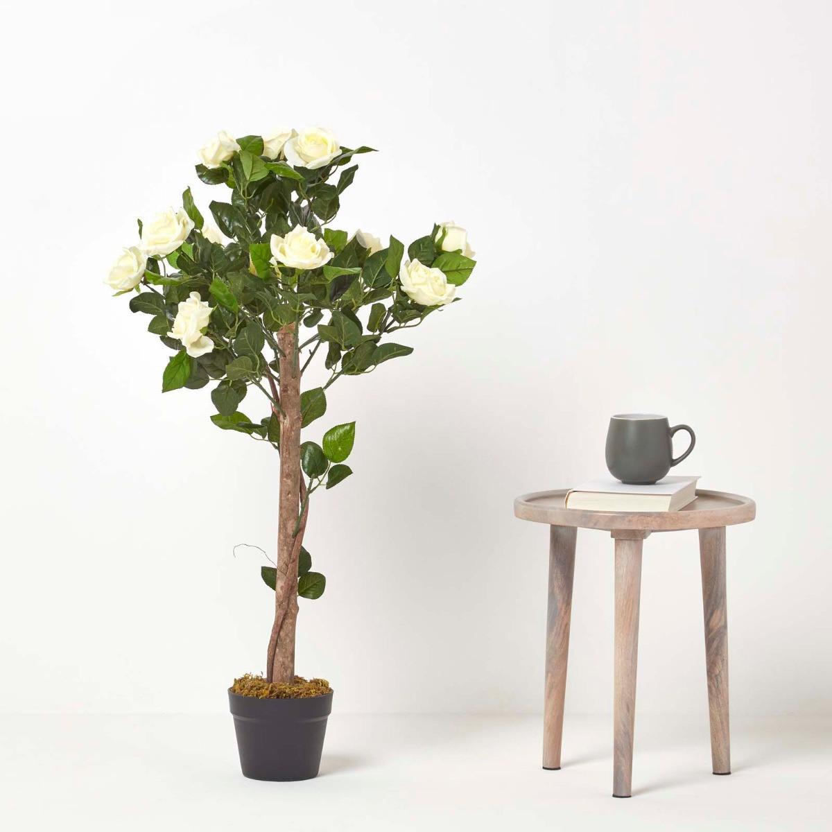 KUNSTBAUM Rosenstock weiß, 90 cm - Weiß, Kunststoff (90cm) - Homescapes