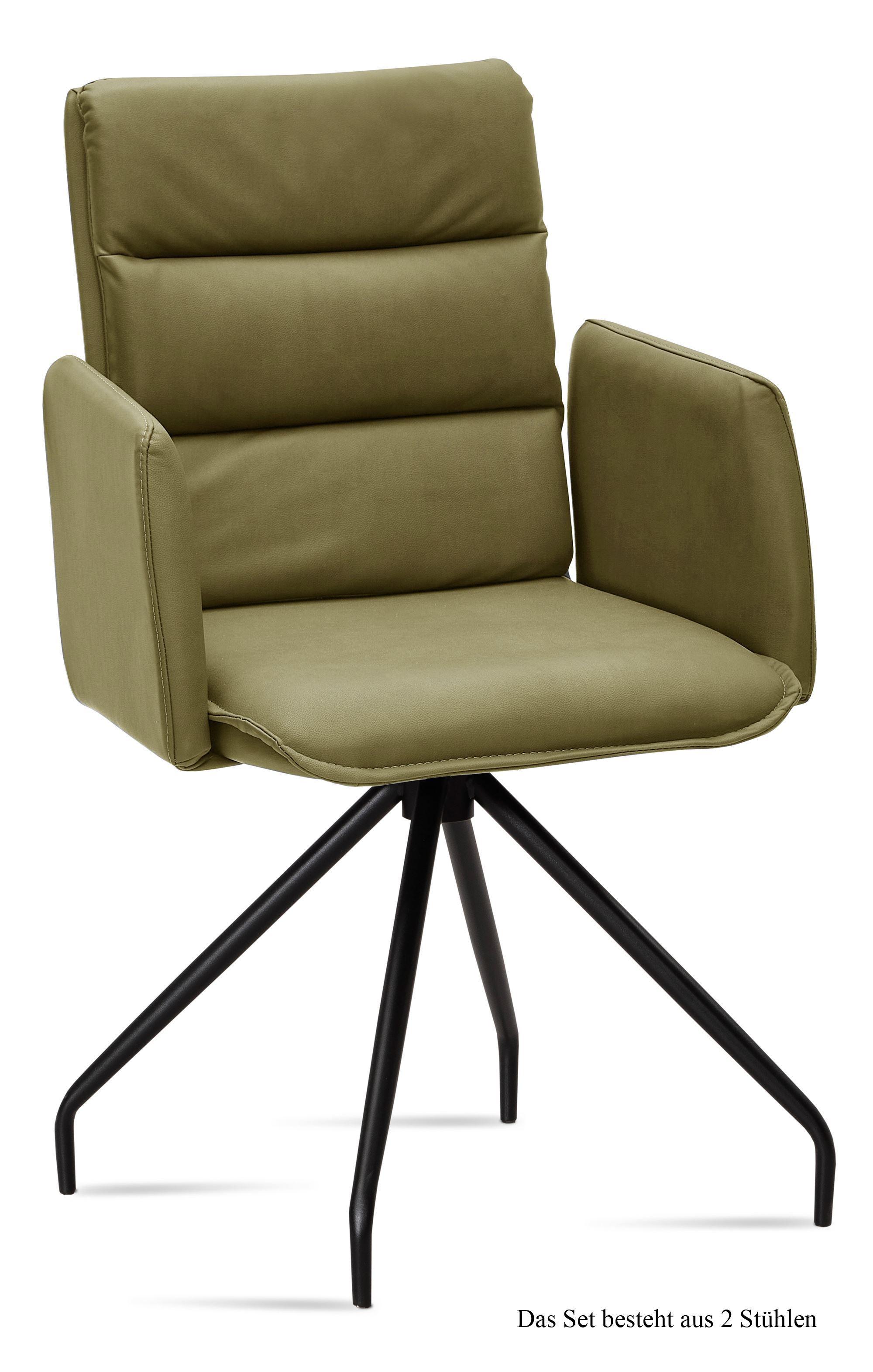 ARMLEHNSTUHL (2er-Set) Dianne 52x92x60 Schwarz/Olivgrün - Schwarz/Olivgrün, Kunststoff (60/92/52cm) - 58aufmkessel