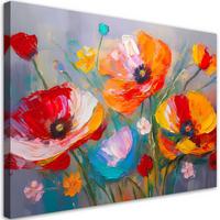 WANDBILD farbige mohnblumen auf dem feld gemalt - Multicolor, Textil (60/40cm) - Feeby