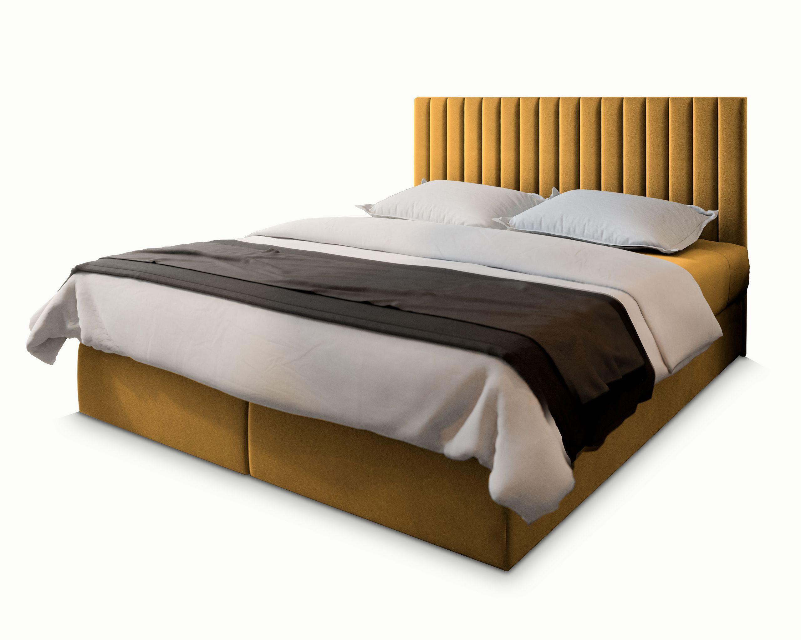 BOXBETT BRESEL 140x200 cm mit Matratze und Topper - Gelb - Gelb, Holz (140/200cm) - MASSENO