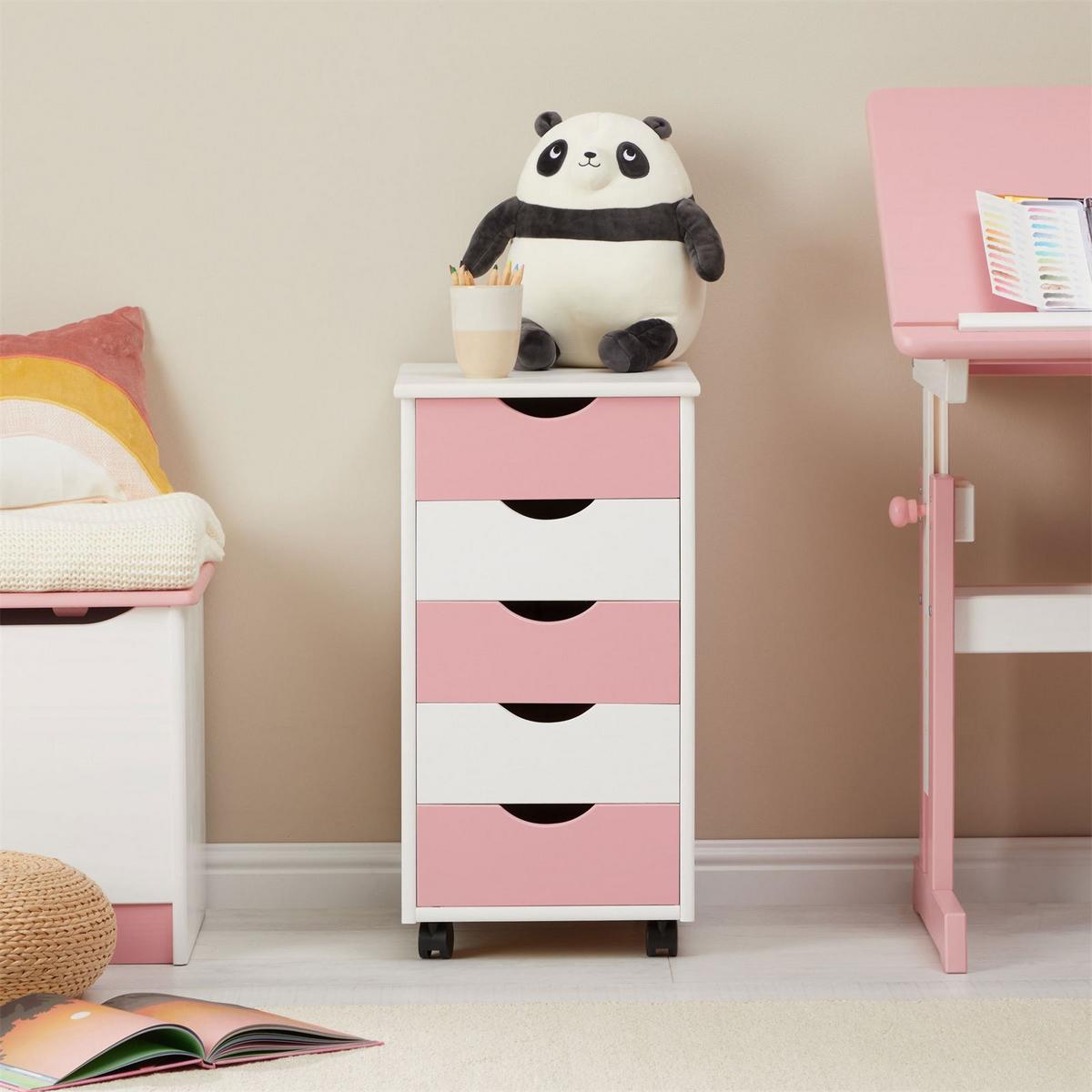 ROLLCONTAINER LAGOS weiß/rosa - Weiß/Rosa, Holz (35/65/40cm) - IDIMEX