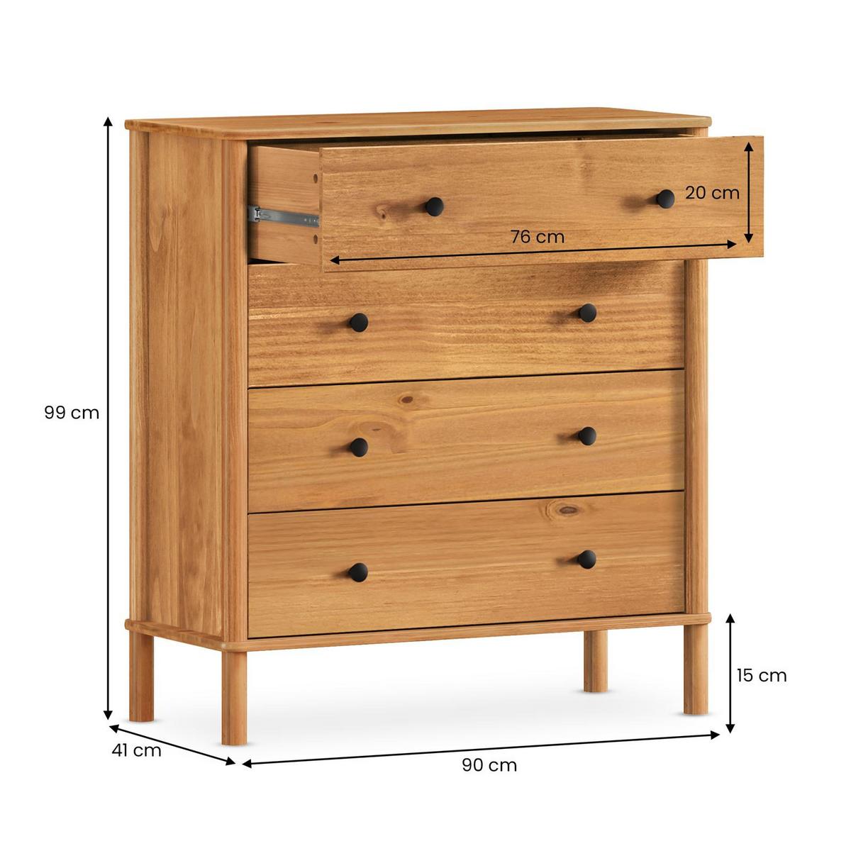 KOMMODE APOANA Eiche - Eichefarben, Holz (90/99/40cm) - IDIMEX