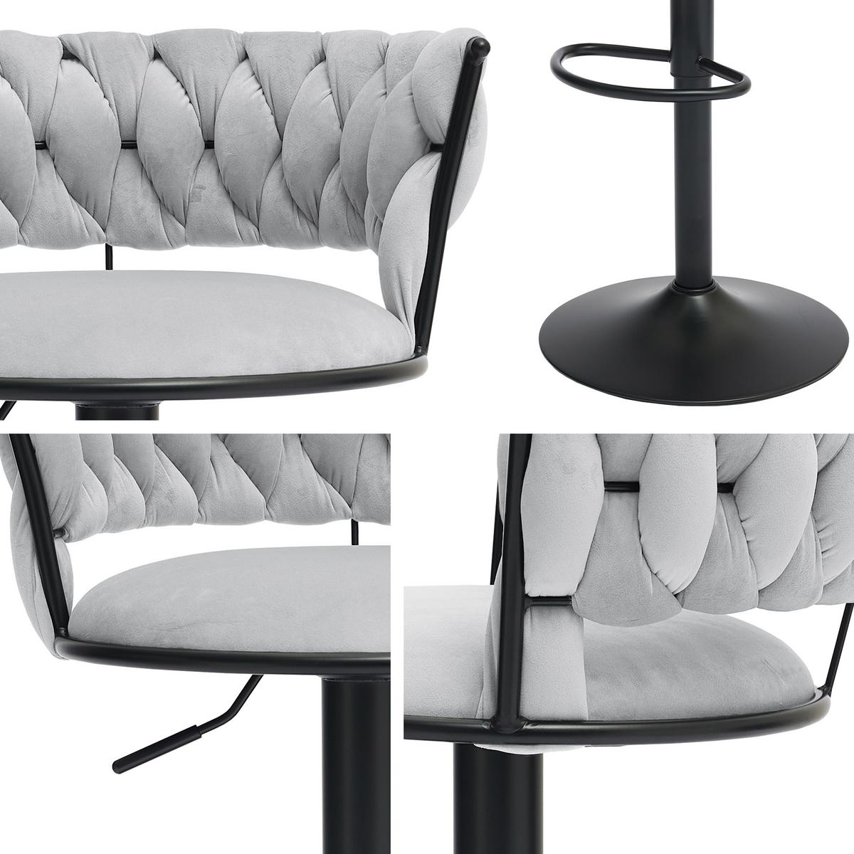 BARHOCKER-SET Muz BS-1141 (2 Stück in Samt) - Goldfarben/Grau, Textil/Metall (50/98/48cm) - MIRJAN24