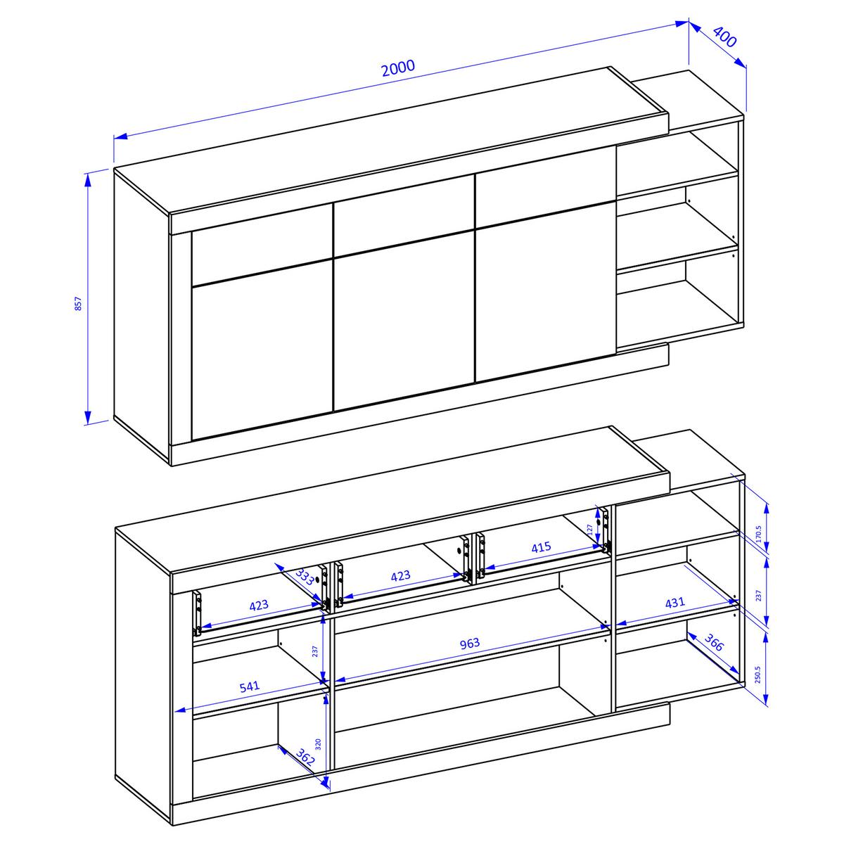 SIDEBOARD SINFONIA 200/86/40 cm mit 3 Schubladen und 3 Türen Eichefarben - Eichefarben/Weiß, Holzwerkstoff (200/86/40cm) - MASSENO