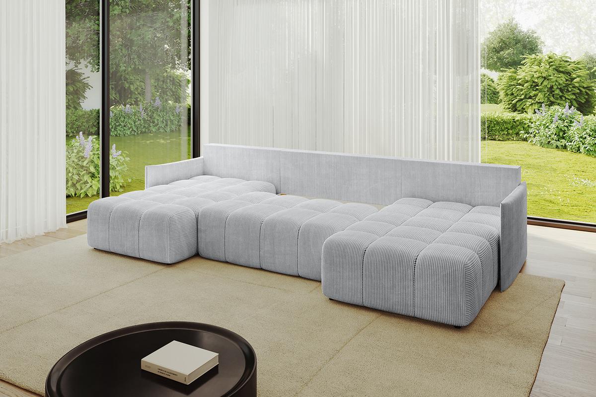 WOHNLANDSCHAFT LONLI-U 355x189x68 Grau Cord - Grau, Holzwerkstoff/Kunststoff (355/68/189cm) - ALTDECOR