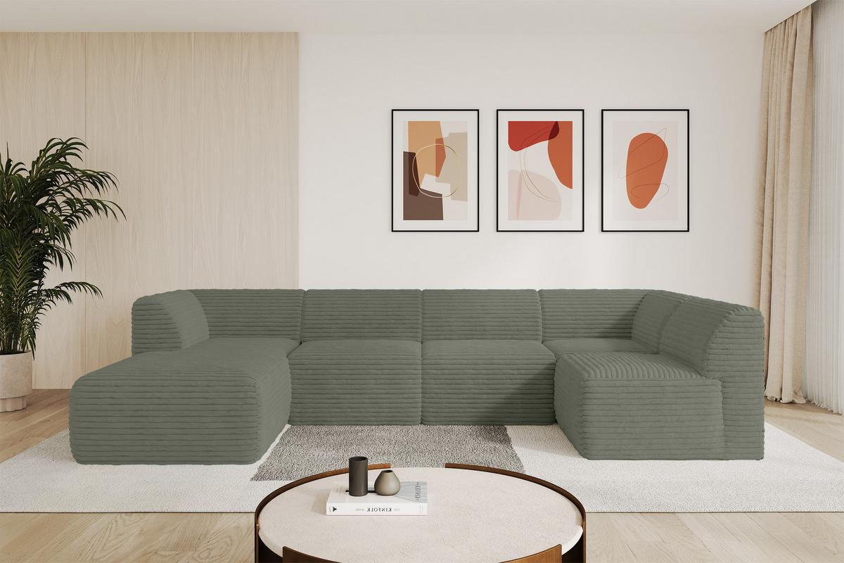 WOHNLANDSCHAFT Ottomane Links MOVO-L 345x180x78 cm Olivgrün Cord - Olivgrün, Holzwerkstoff/Kunststoff (345/78/180cm) - ALTDECOR
