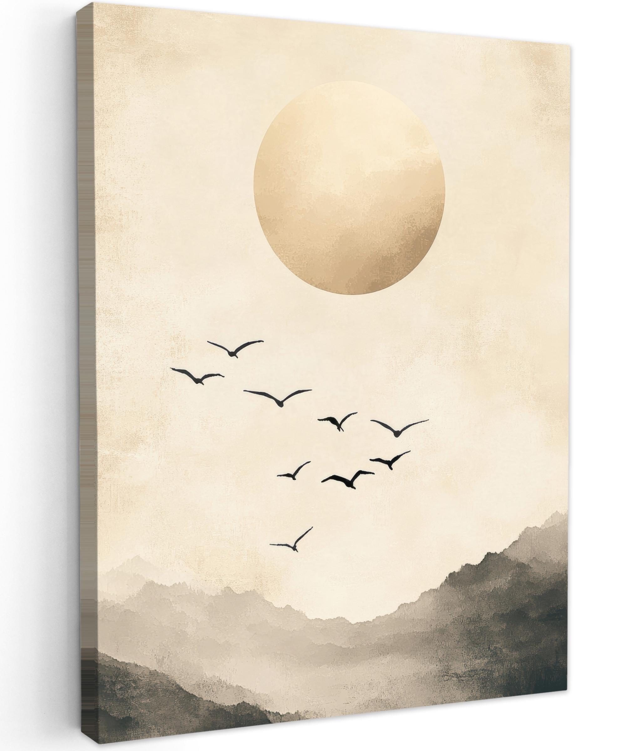 LEINWANDBILD Landschaft - Japandi - Vogel Room Decor 30x40 cm - Beige, Textil (30/40cm) - MuchoWow