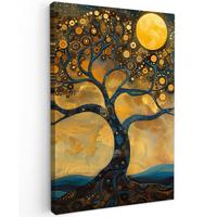 LEINWANDBILD Baum - Mond - Blumen - Gold - Kunst Wanddeko Schlafzimmer 60x90 cm - Orange, Textil (60/90cm) - MuchoWow