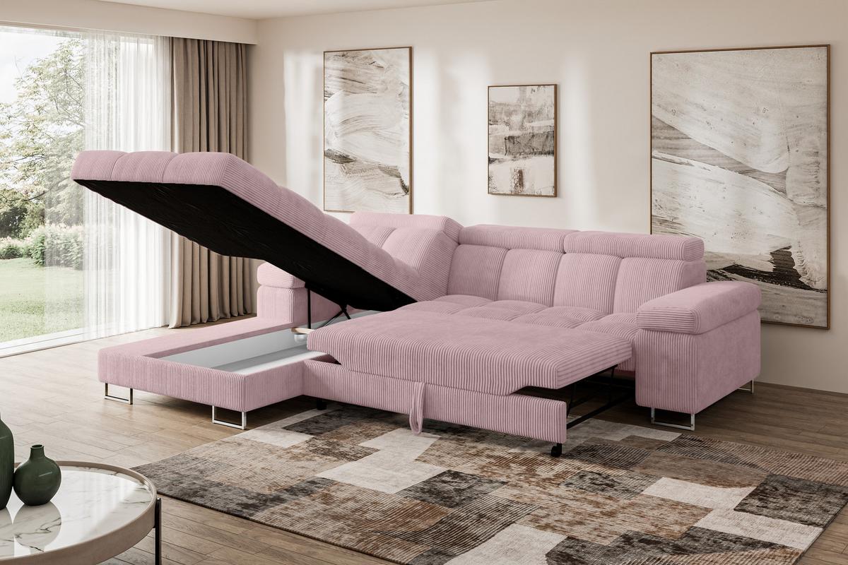 ECKSOFA mit Schlaffunktion Ottomane Links 271x203x79 Rosa Cord - Rosa, Holzwerkstoff/Textil (271/203cm) - ALTDECOR