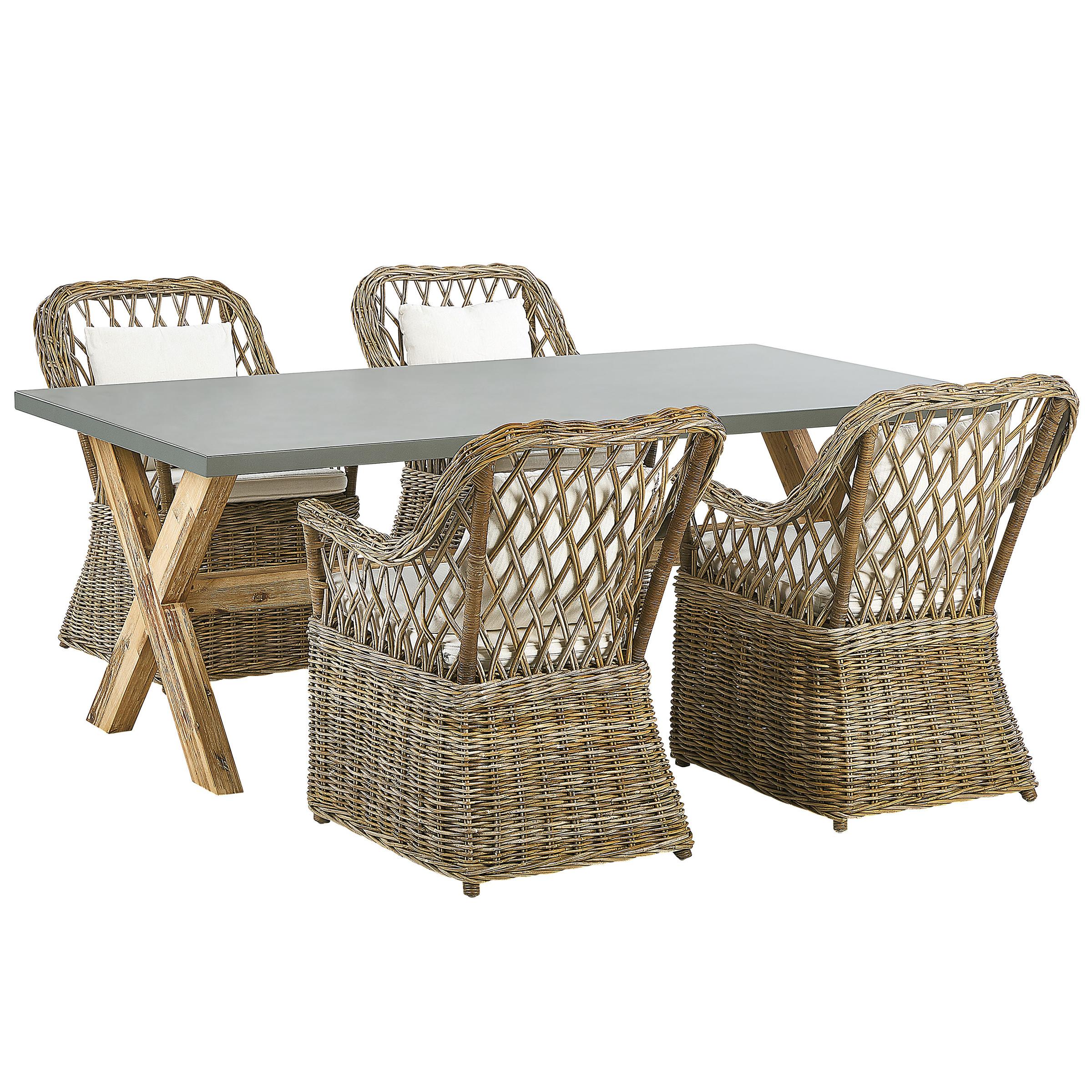 GARTENMÖBEL SET 4-Sitzer Rattan natürlich Auflagen cremeweiß Maros/Olbia - Hellbraun/Beige, Naturmaterialien - Beliani
