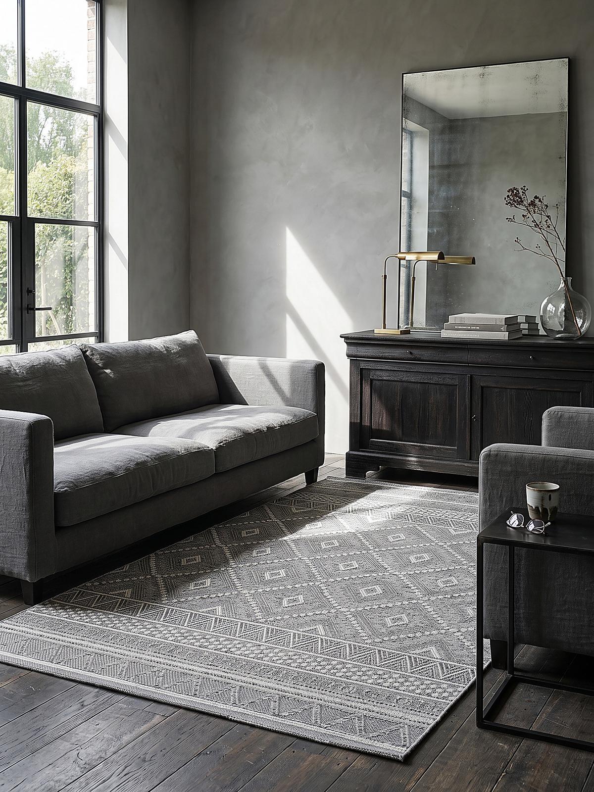 TEPPICH Flachgewebe ESERA Ethno-Rauten Polypropylen Grau 240 x 340 cm - Grau, Textil (240/340cm) - KADIMA DESIGN