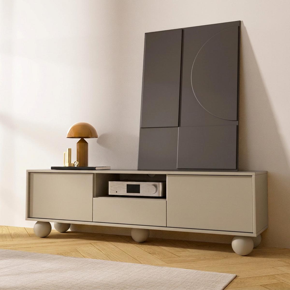 LOWBOARD Adel mit 2 Türen 1 Schublade und runden Füßen, 154 cm, Griffloss, Kaschmir - Kaschmir, Holzwerkstoff (154/46/38cm) - Beautysofa