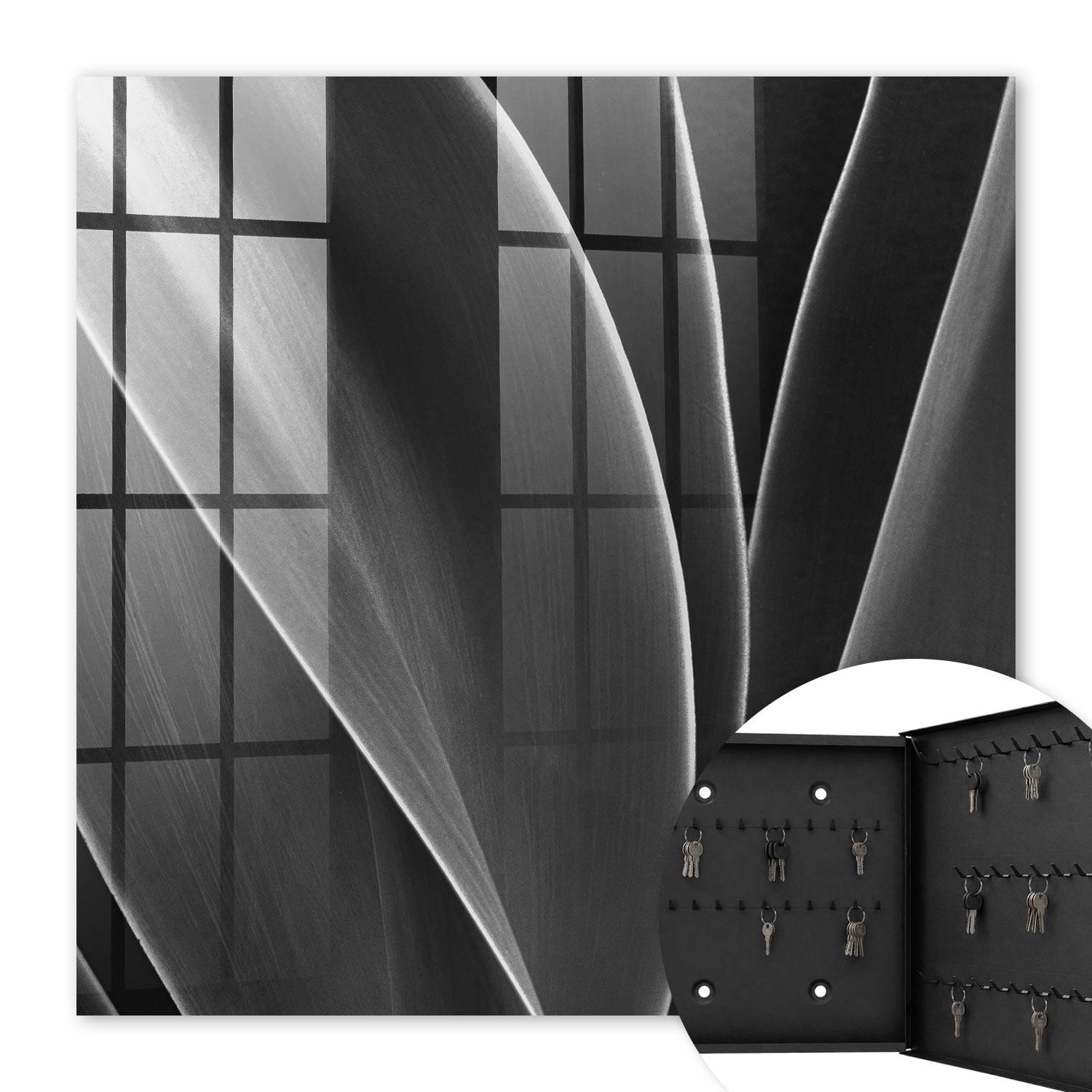 SCHLÜSSELBOX Schwarz 30x30 cm- Türöffnung nach rechts - Abstrakte Blätter - Grau, Metall (30/30/5cm) - TULUP