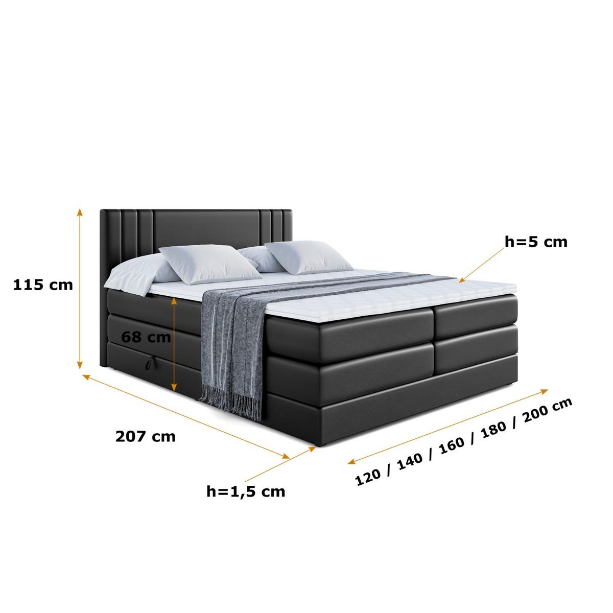 BOXSPRINGBETT IDRIKO KING - 140x200 - H3/H4 - Schwarz Hochglanz - Schwarz Hochglanz, Holzwerkstoff (140/200cm) - ALTDECOR