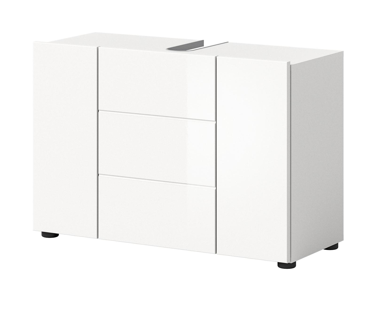 WASCHBECKENUNTERSCHRANK weiß Hochglanz 80 cm, Badezimmer Waschtisch 3-türig - Weiß Hochglanz/Schwarz, Holzwerkstoff/Kunststoff (82/56/34cm) - Inn.Furn