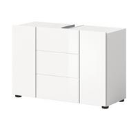 WASCHBECKENUNTERSCHRANK weiß Hochglanz 80 cm, Badezimmer Waschtisch 3-türig - Weiß Hochglanz/Schwarz, Holzwerkstoff/Kunststoff (82/56/34cm) - Inn.Furn