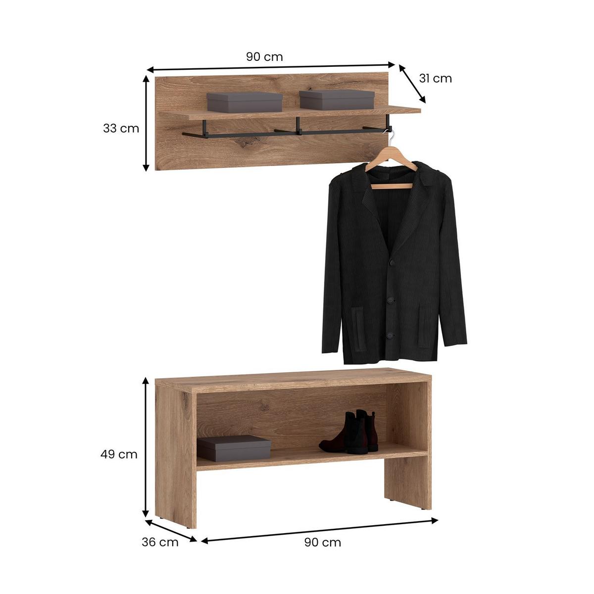 GARDEROBENSET MALEA 2 braun, Eiche - Braun, Holzwerkstoff (90/82/36cm) - IDIMEX