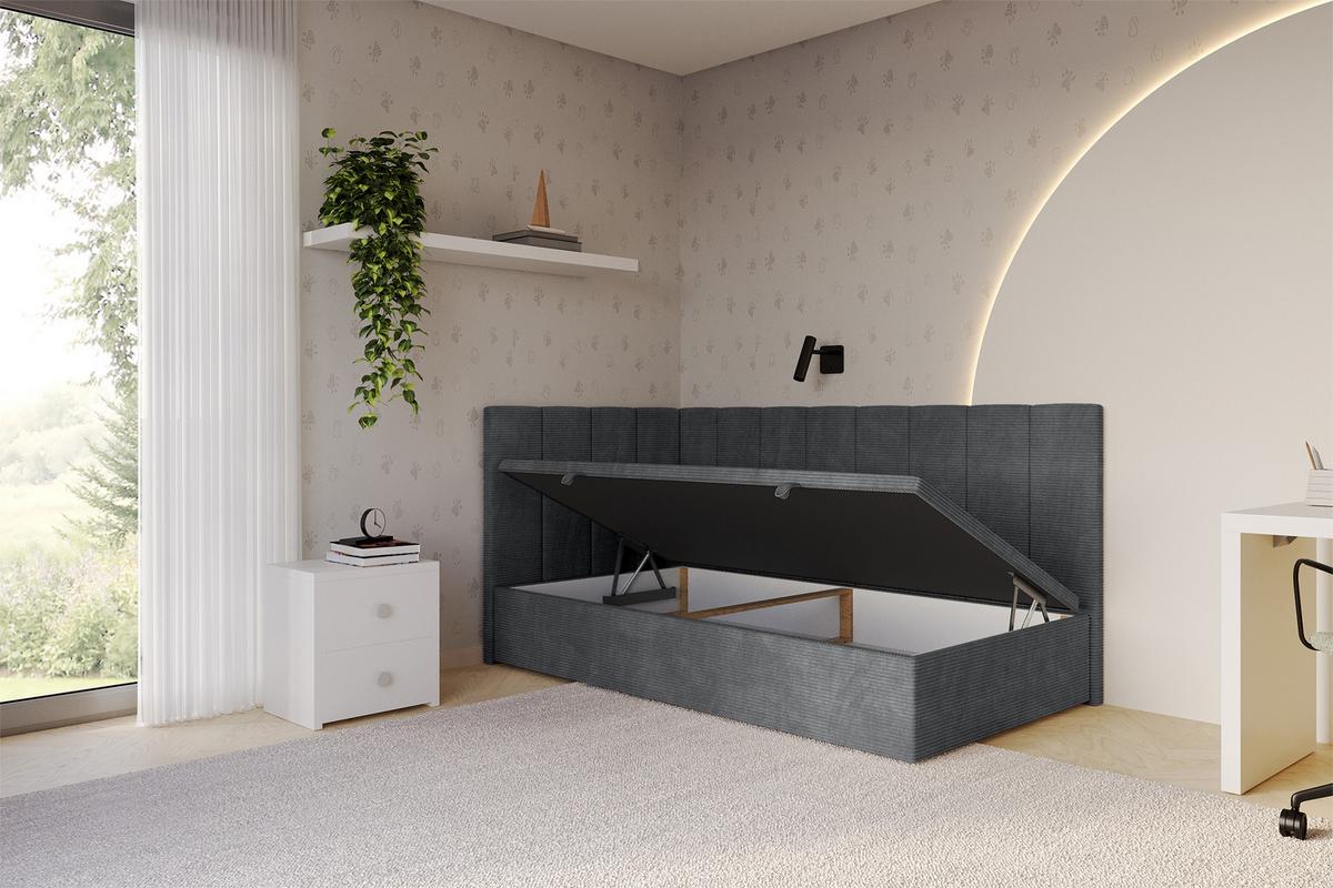 EINZELBETT Jugendbett mit Bettkasten Rechts, mit Matratze - LOVY 100x200 Dunkelgrau - Graphitfarben, Holzwerkstoff/Textil (100/200cm) - ALTDECOR
