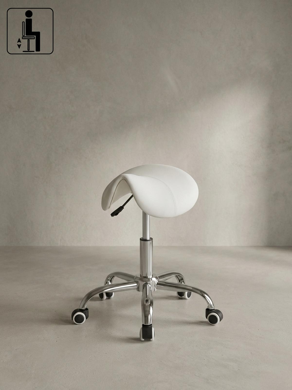 SATTELHOCKER höhenverstellbar mit 100 kg Belastbarkeit BEVANO, Weiß 60x60x60 cm - Silberfarben/Weiß, Kunststoff/Textil (60/60/60cm) - KADIMA DESIGN