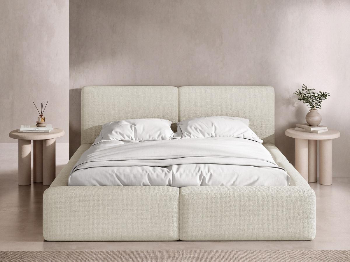 POLSTERBETT Duo mit Bettkasten, Metall-Lattenrost & hohem Kopfteil in Creme Chenille 160x200 cm - Birkefarben/Creme, Kunststoff/Textil (160/200cm) - WFL GROUP