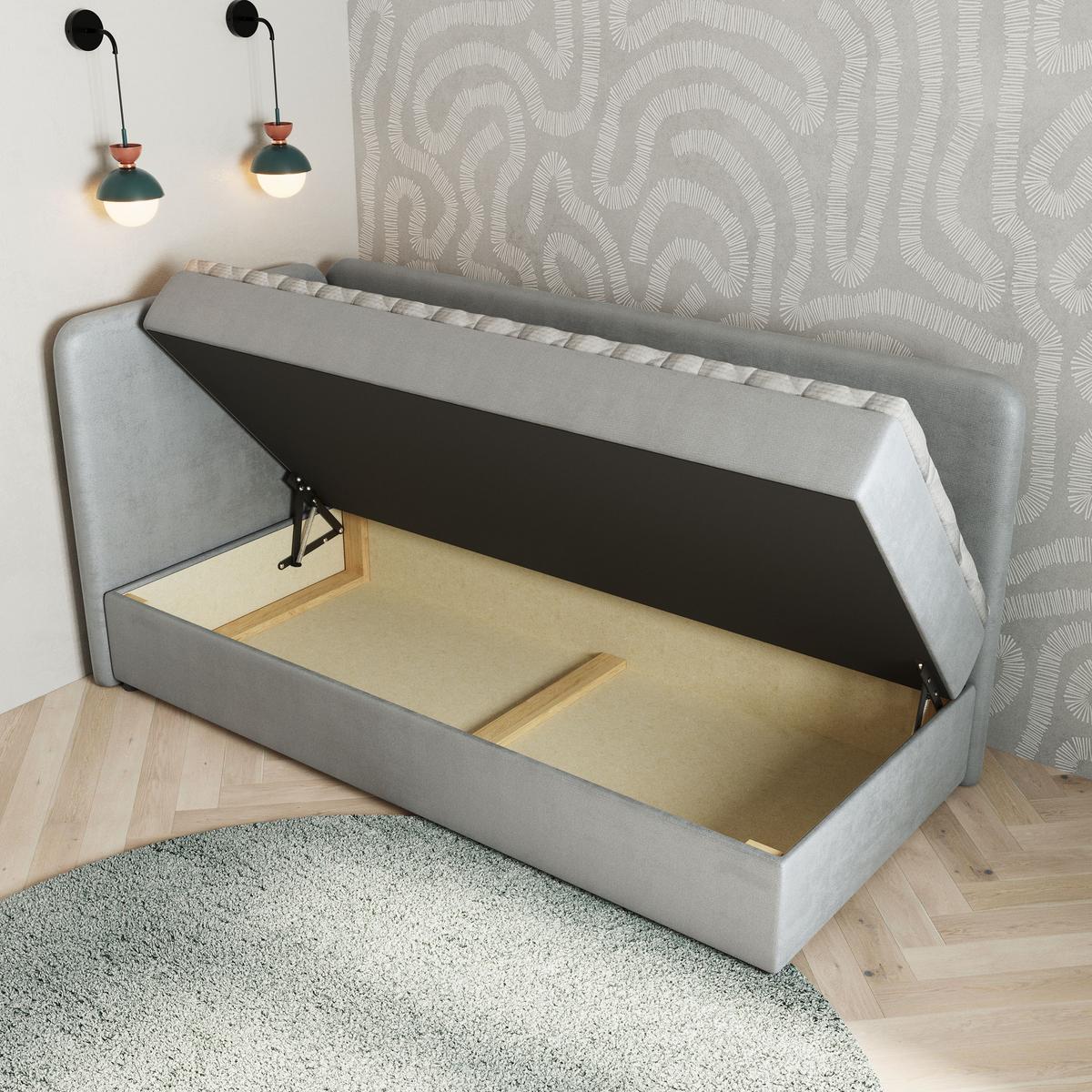 BOXBETT GINA 90x200 cm mit Matratze und Topper, H2+H3 - Hellgrau - Hellgrau, Holz (90/200cm) - MASSENO