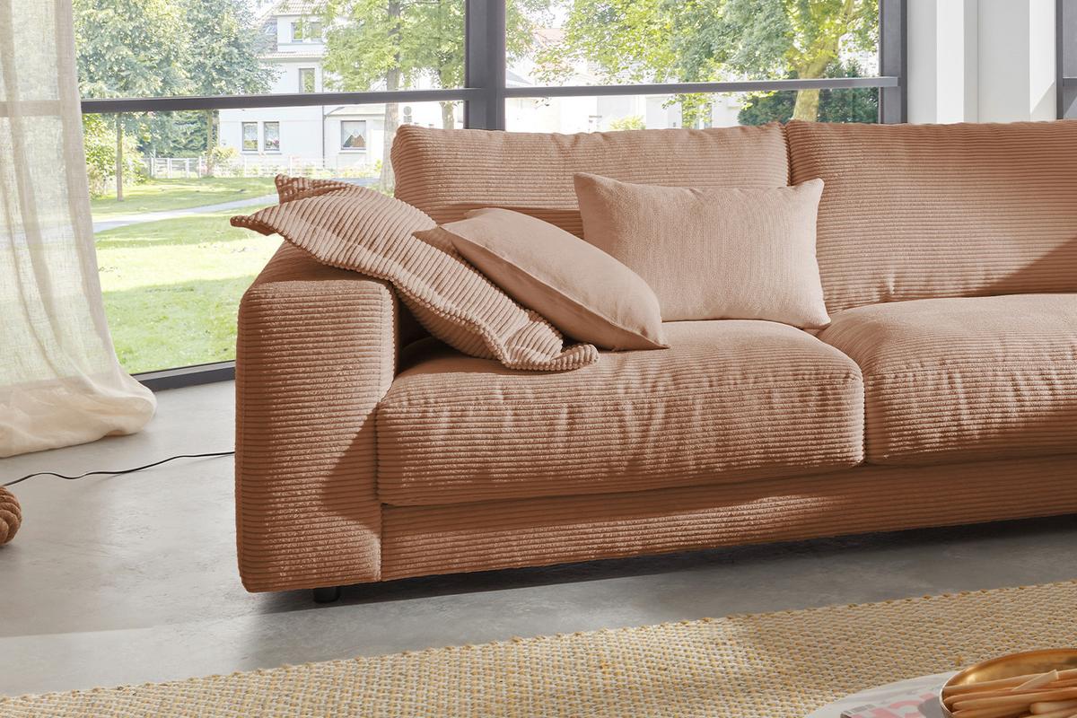 ECKSOFA MADELINE Braun Cord - Schwarz/Braun, Kunststoff/Textil (325/224cm) - KAWOLA