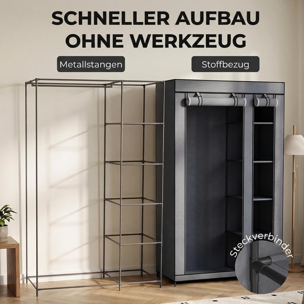 KLEIDERSCHRANK Vliesstoff Stahl Grau - Grau, Textil/Metall (45/175/110cm) - HOMCOM