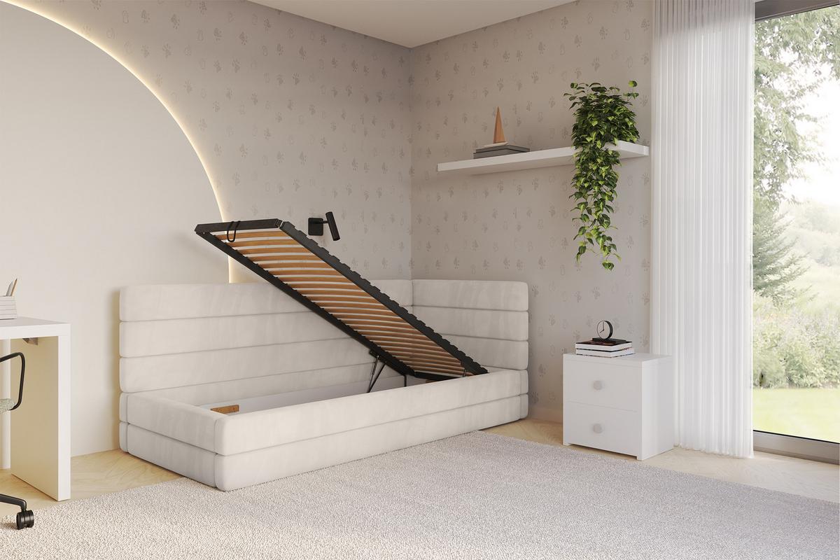 EINZELLBETT Jugendbett mit Bettkasten und Matratze H3/H4, Links - BEMY 100x200 Beige - Ecru, Holzwerkstoff/Textil (100/200cm) - ALTDECOR