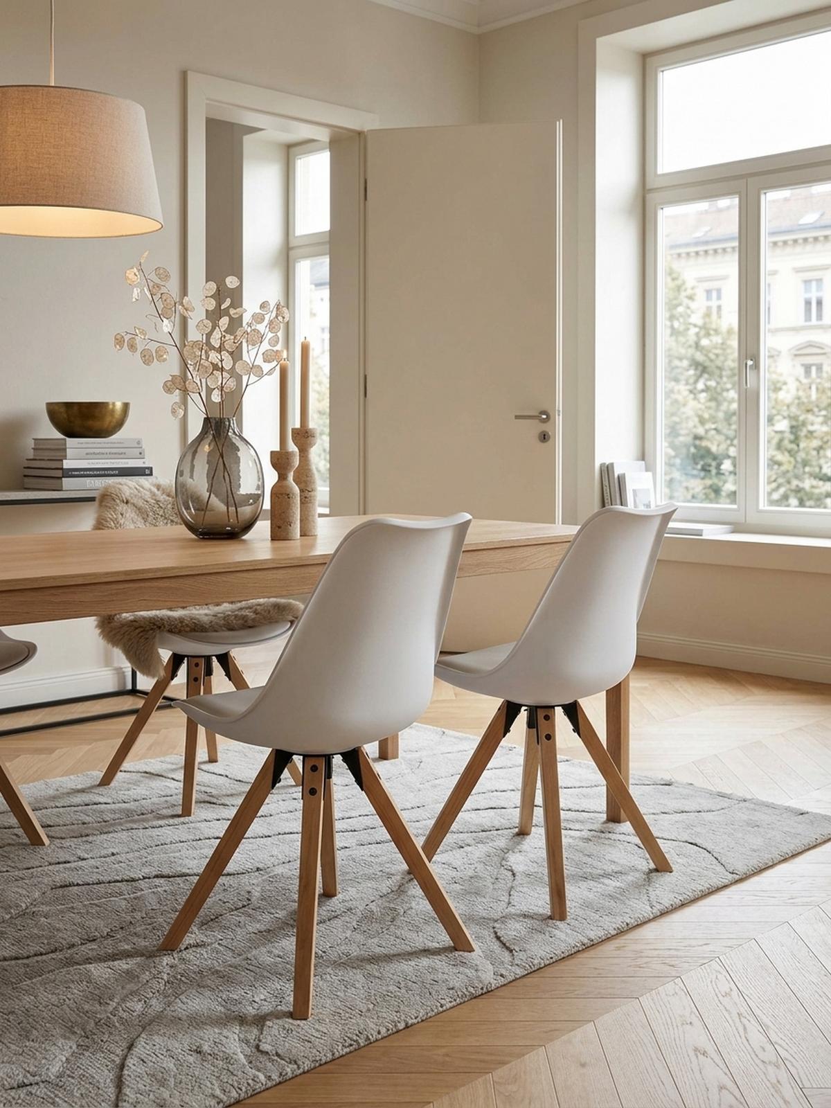 ESSZIMMERSTUHL 2er Set Kunstlederbezug mit Holzgestell Skandinavisch gepolstert, Weiß 49x52x87 cm - Beige/Weiß, Holz/Kunststoff (49/87/52cm) - KADIMA DESIGN