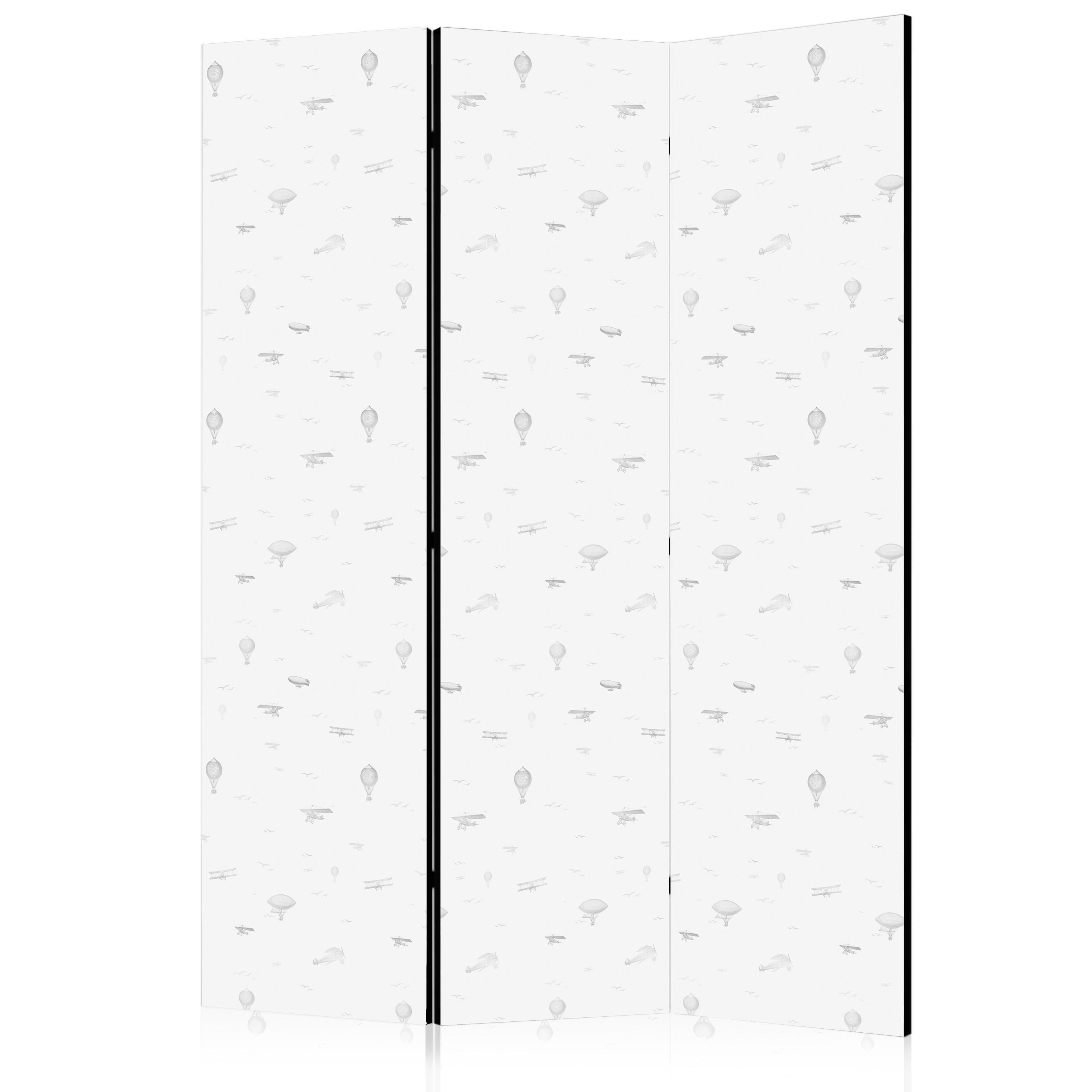 PARAVENT Beidseitig Bedruckter 3-tlg 135x172 cm Flugzeuge Luftballons - Weiß, Holz/Textil (135/172/3cm) - Muralo