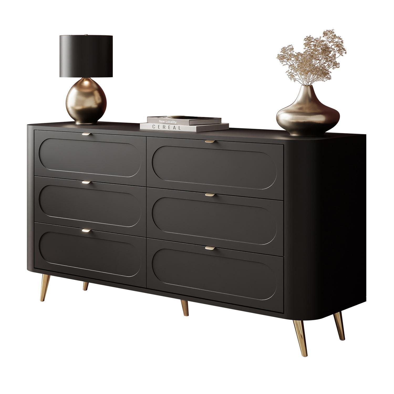 KOMMODE SHADOW II 6S mit Schubladen - Goldfarben/Schwarz, Holzwerkstoff (138/73/40cm) - Lookway