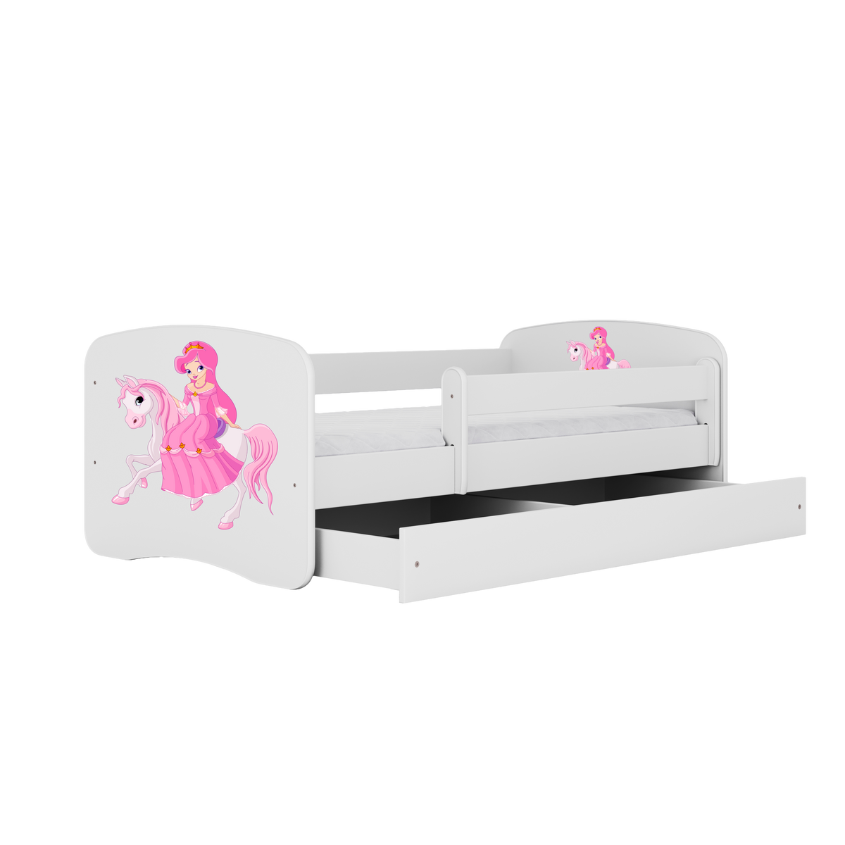 KINDERBETT Prinzessin zu Pferd mit Schublade und Matratze 140/70 - Weiß, Holzwerkstoff (70/140cm) - RAUMHIRSCH FURNITURE