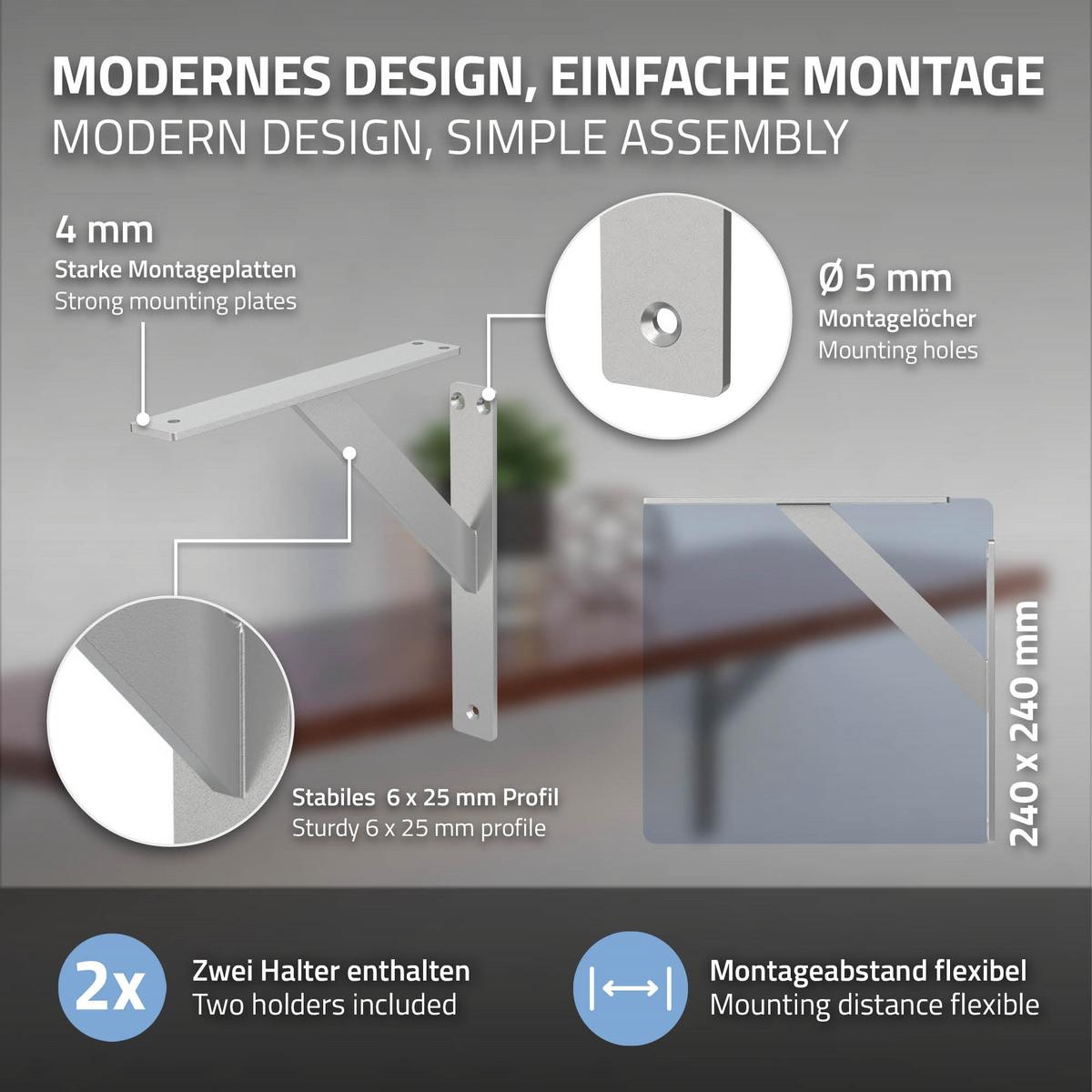 REGALHALTERUNGEN - Silberfarben, Metall (24/24/3cm) - ML-DESIGN