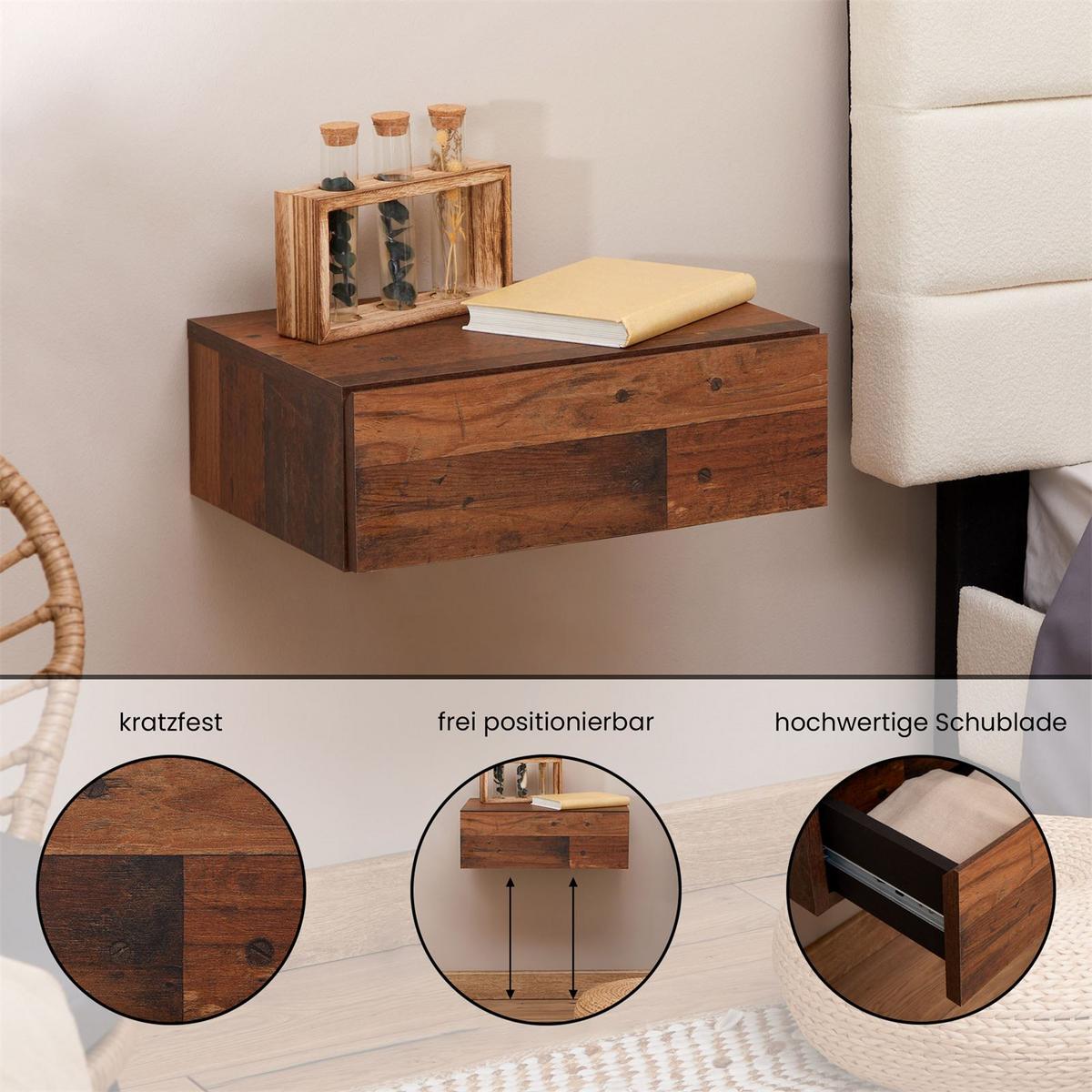 HÄGENDER NACHTTISCH ANNE - Dunkelbraun, Holzwerkstoff (42/14/30cm) - CARO-Möbel