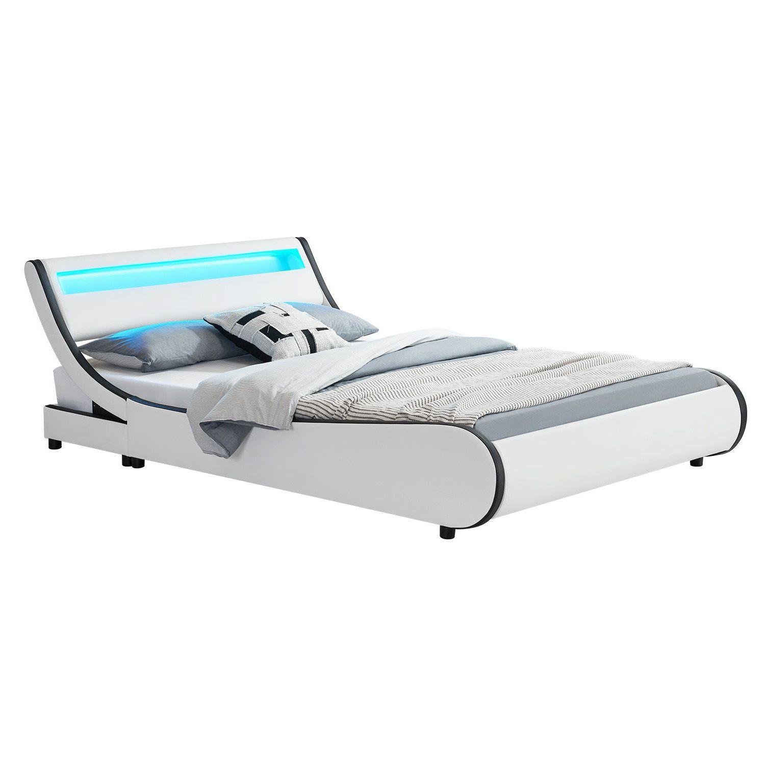 POLSTERBETT Valencia weiß 180x200 cm mit LED - Weiß, Textil (180/200cm) - Juskys