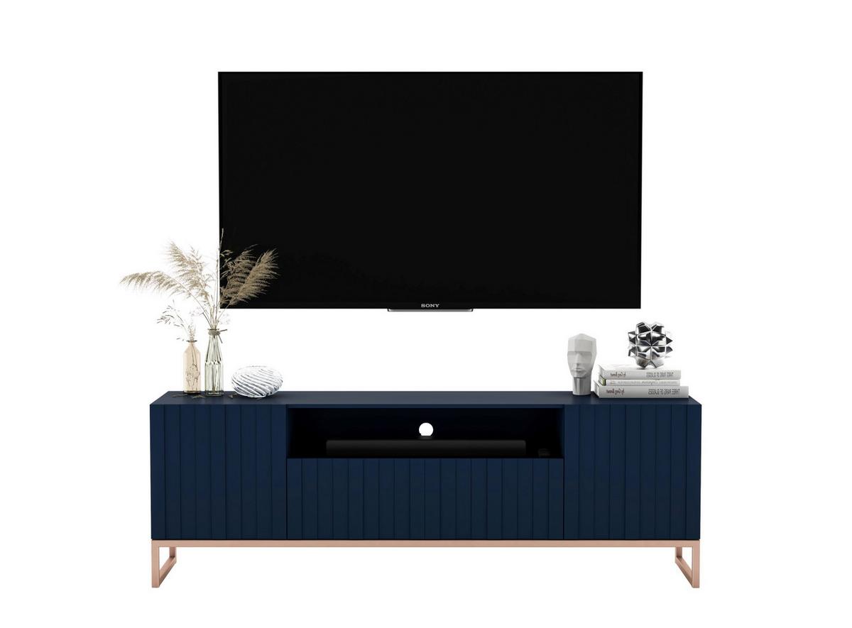 TV-SCHRANK Elpis2 Marineblau Matt mit Metallrahmen 150 cm - Blau/Kupferfarben, Holzwerkstoff/Metall (150/51.5/36.5cm) - Meble Lindner