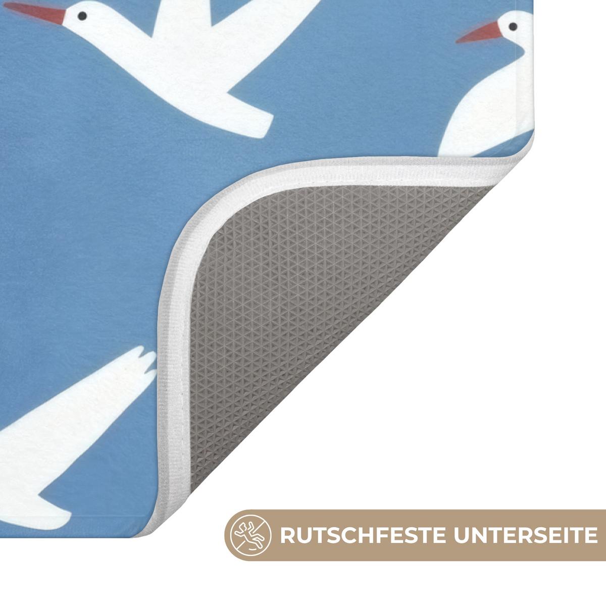 BADEMATTE Vögel - Weiß - Muster 60x40 cm - Blau, Textil (60/40cm) - OnlyWow