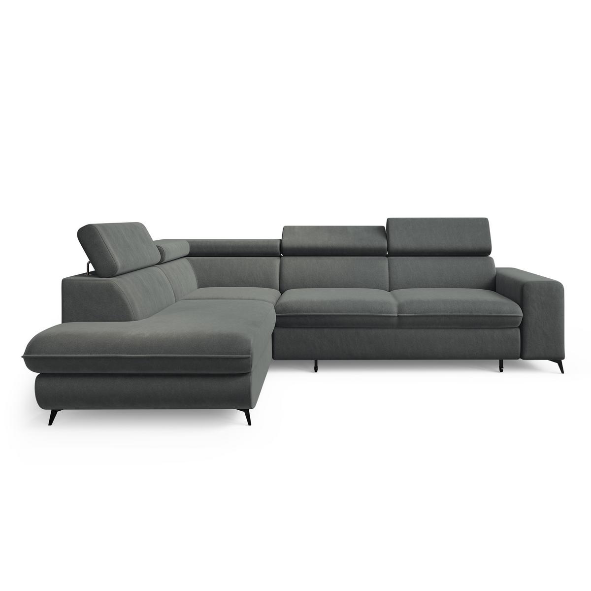 ECKSOFA VELISS Grau Veloursstoff mit Schlaffunktion - Grau, Holz (255/193cm) - MASSENO