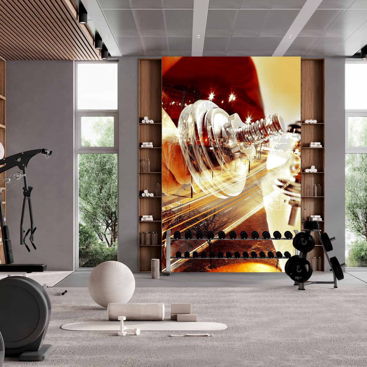 FOTOTAPETE für Jugendzimmer Sportler Mann Stadt Nacht Straße 200x140 - Gelb/Beige, Papier (200/140cm) - Muralo