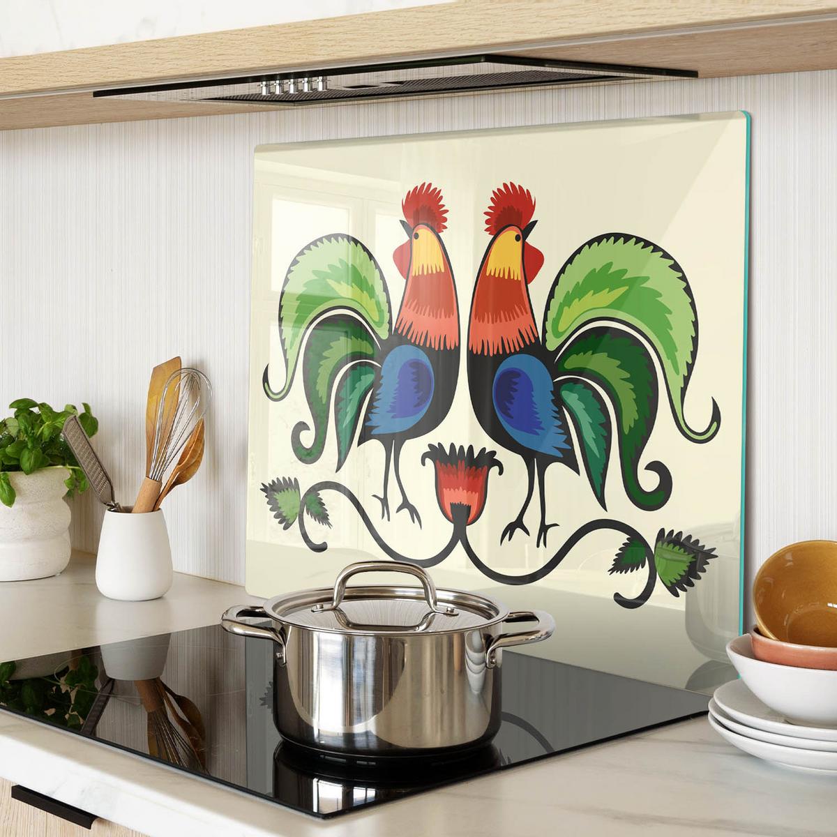 GLASPLATTE 60x52 cm Hahnenmuster - Multicolor, Glas (60/0.4/52cm) - TULUP