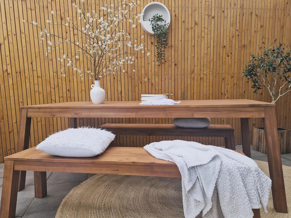 GARTENMÖBEL SET 6-Sitzer Akazienholz hellbraun 3-teilig Livorno - Hellbraun, Holz - Beliani