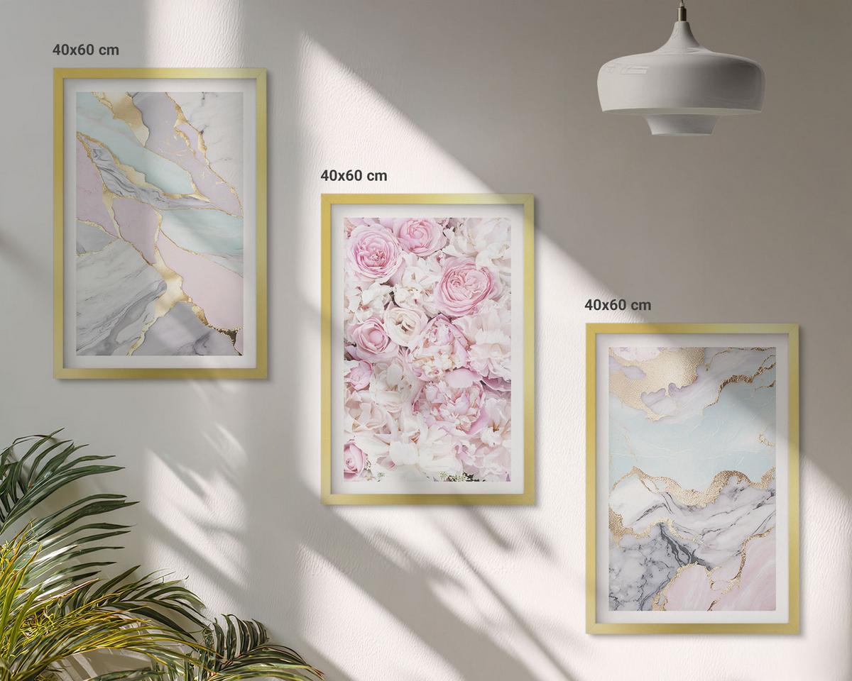 BILDER SET 3er Set - 40x60 cm Goldrahmen - Rosa Blumen Marmor Pastell - Goldfarben, Kunststoff (40/60cm) - TULUP
