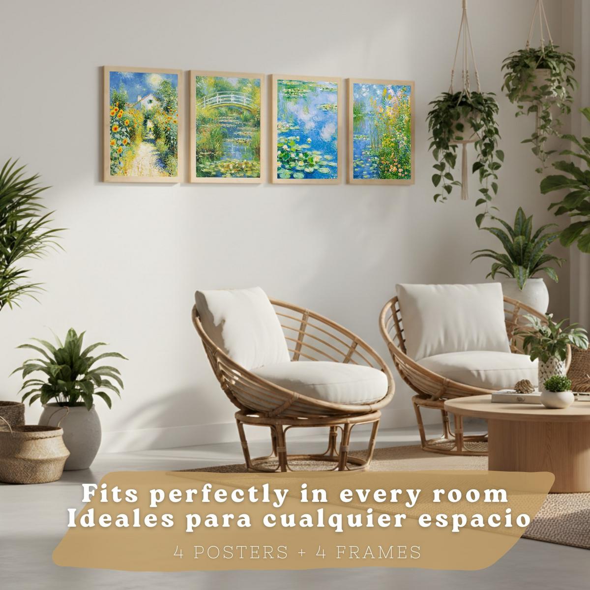 POSTER 4er Bilder-Set Wandbilder Matisse Stil modern Wohnzimmer Deko, Schlafzimmer, Küche, Badezimmer Leichter Holzrahmen A3 - Beige, Papier (29.7/1/42cm) - Nacnic