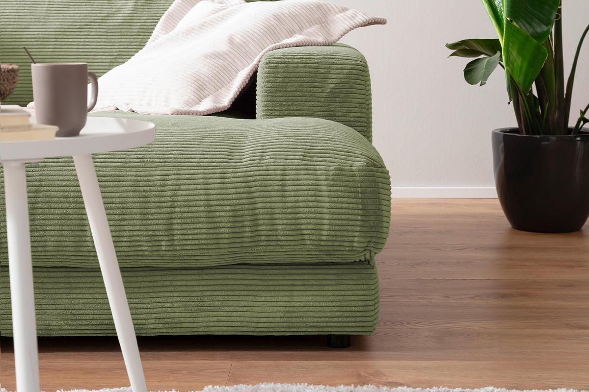 BIG SOFA MIT TABLETT MADELINE Grün Cord - Schwarz/Olivgrün, Kunststoff/Textil (290/85/170cm) - KAWOLA