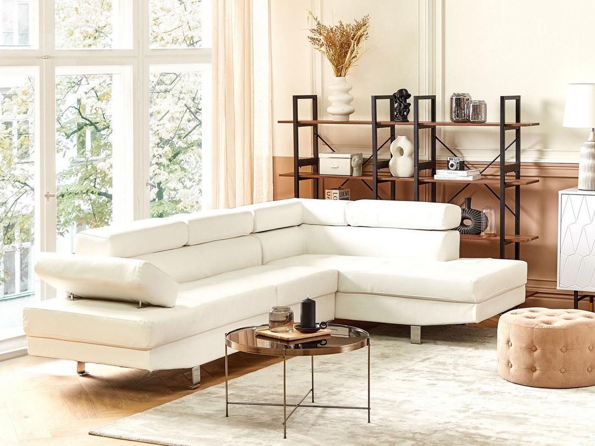 ECKSOFA Kunstleder Weiß Norrea - Weiß, Kunststoff/Textil (262/169cm) - Beliani